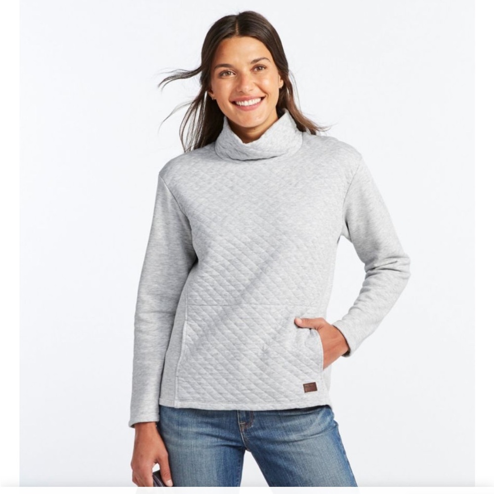 L.L Bean Women's Quilted Funnel Neck Sweater- NAVY BLUE
